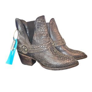 Lane NEW‎ LB0470 Mattie Booties Size 7.5 Black Croc Embossed Leather Western